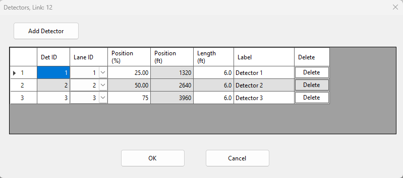 Detector Setup Screen