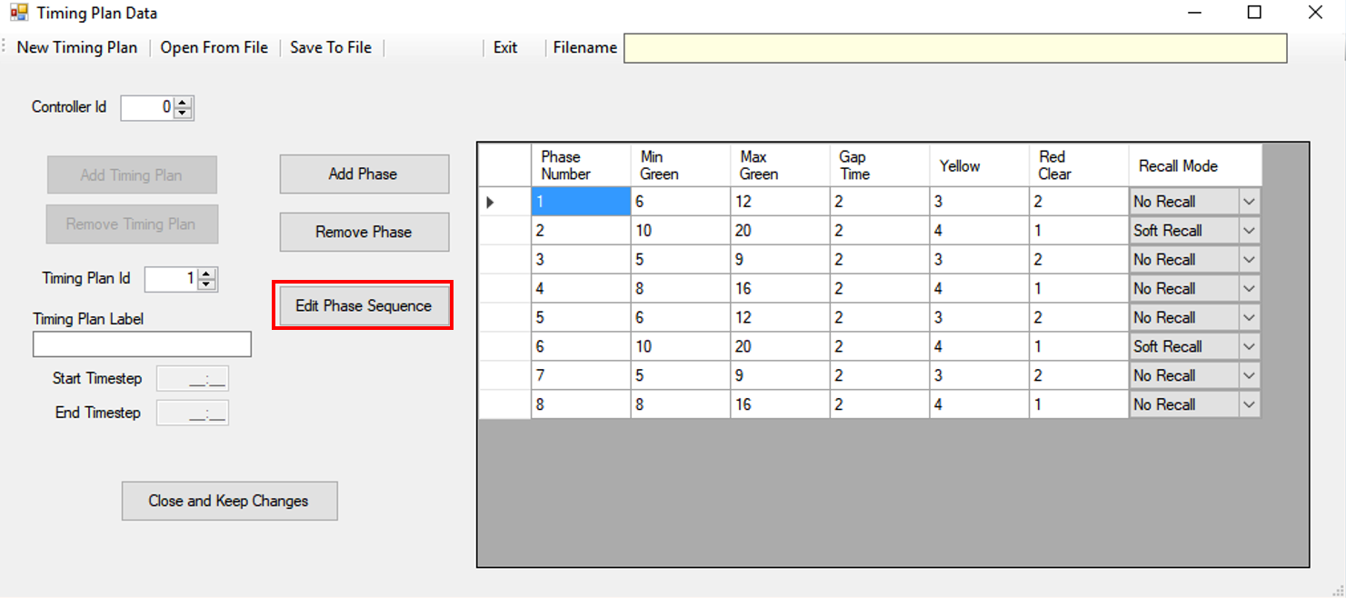 Timing Plan Data (Edit Phase Sequence)