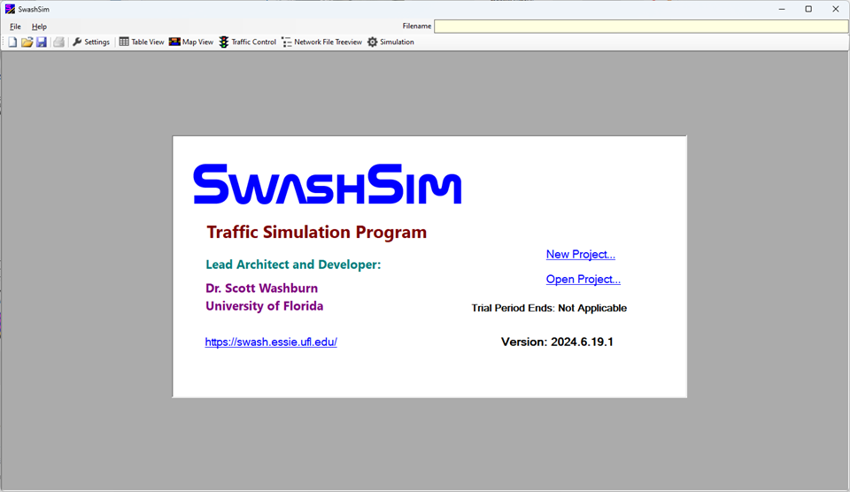 Main Screen with Start Up Panel