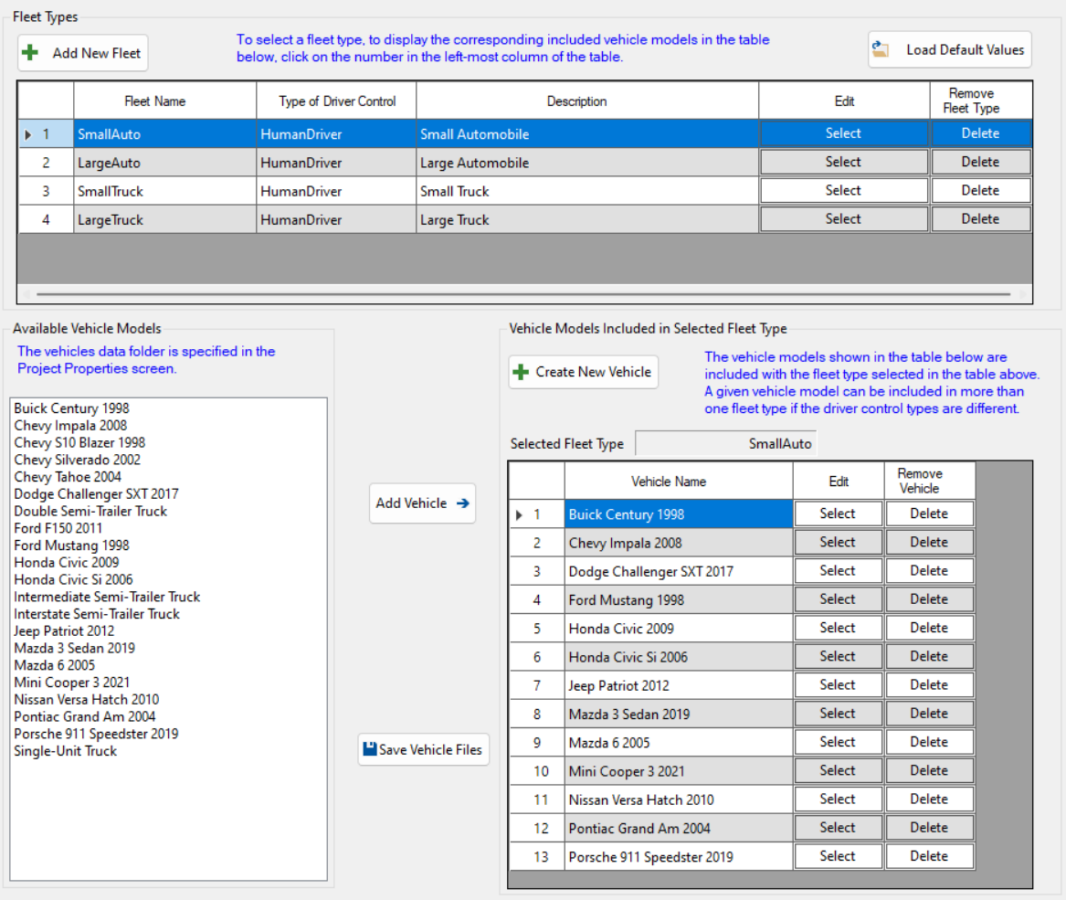 Vehicles Settings Screen